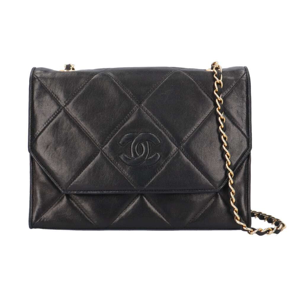 CHANEL Black Lambskin Leather Shoulder Bag